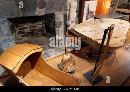 Historical display of French Canadian furniture in the Museum of Lachine or Musée de Lachine, Montreal, Quebec, Canada Stock Photo