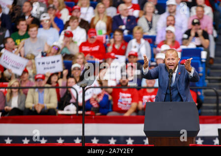 11042019 - Lexington, Kentucky, USA: United States President Donald J. Trump's campaign manager Brad Parscale speaks to the crowd during a Keep America Great rally, Monday, November 4, 2019 at Rupp Arena in Lexington, Kentucky. Stock Photo