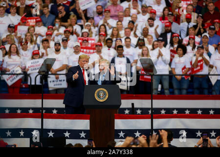 11042019 - Lexington, Kentucky, USA: United States President Donald J. Trump campaigns with Senate Majority Leader Mitch McConnell (R-Ky.) during a Keep America Great rally, Monday, November 4, 2019 at Rupp Arena in Lexington, Kentucky. McConnell said his new motto is, 'Leave No Vacancy Behind.' Stock Photo