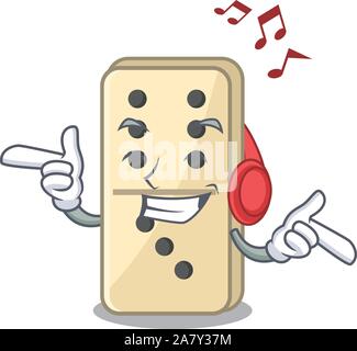 Cartoon style of listening music domino cute isolated Stock Vector