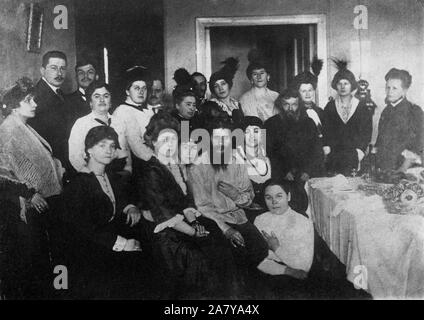 Rasputin surrounded by his admirers in St. Petersburg, 1914 Stock Photo