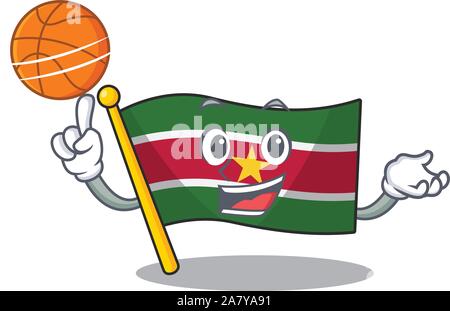 holding basketball happy flag suriname with the cartoon Stock Vector