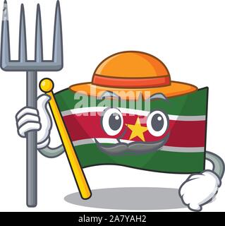 farmer happy flag suriname with the cartoon Stock Vector