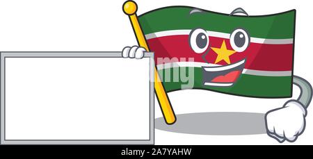 happy flag suriname with board with the cartoon Stock Vector