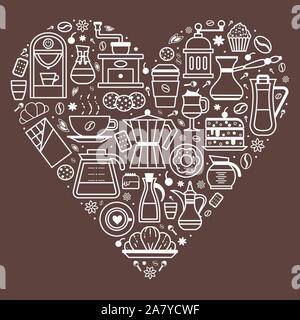 Love Coffee and Sweets Heart Print Template Stock Vector