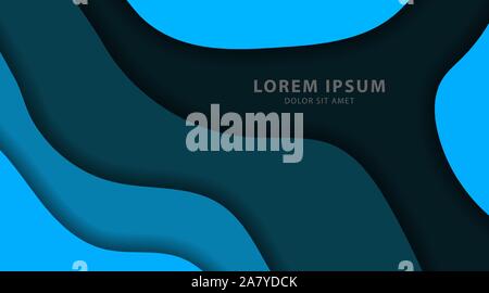 Abstract background design with blue paper cut shapes. Vector wave illustration Stock Vector