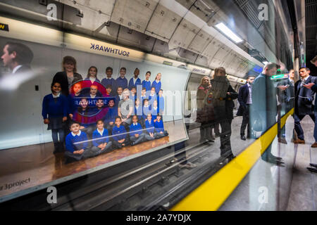 Southwark Station, London, UK. 5th Nov 2019. Steve McQueen’s Year 3 project can now be seen on over 600 billboards across all 33 of London’s boroughs. The billboards feature class photos of Year 3 school children from London primary schools. The billboards are on high streets, railway platforms, roadside sites, and underground stations until mid-November. All the school photos will be presented together in a large-scale installation at Tate Britain on show from 12 November 2019 – 3 May 2020. Credit: Guy Bell/Alamy Live News Stock Photo