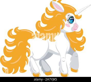 Unicorn. Cute cartoon style. Character for side scrolling, action, adventure, and endless runner game. Isolated on white Stock Vector