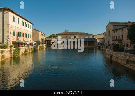 San Quirico d'Orcia, Siena / Italy-September 20 2019: Ancient village Bagno Vignoni in Tuscany - Italy. Stock Photo