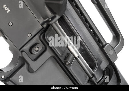 Chamber that is empty on an AR-15 with a white background Stock Photo