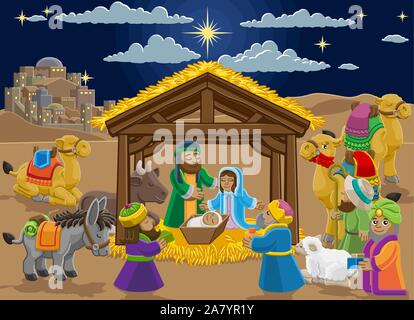 Christmas Nativity Scene Cartoon Stock Vector