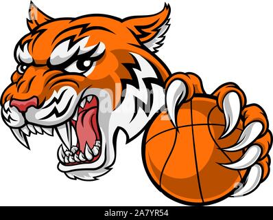Tiger Baketball Player Animal Sports Mascot Stock Vector