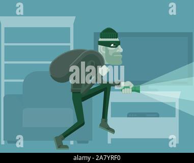 Thief Burglar Robber Criminal Cartoon Scene Stock Vector