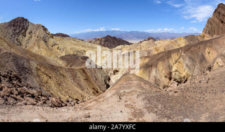 Beautiful landscape of golden colored hills in Golden Canyon, Death Valley National Park, California, USA. Stock Photo