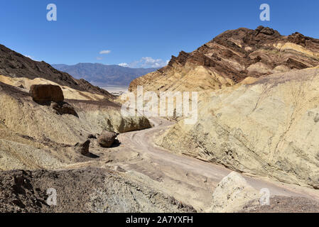 Beautiful landscape of golden colored hills in Golden Canyon, Death Valley National Park, California, USA. Stock Photo