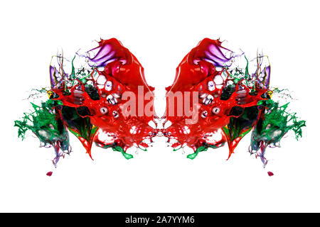 abstract color splash or explosion of colored paints isolated on white background. butterfly Stock Photo