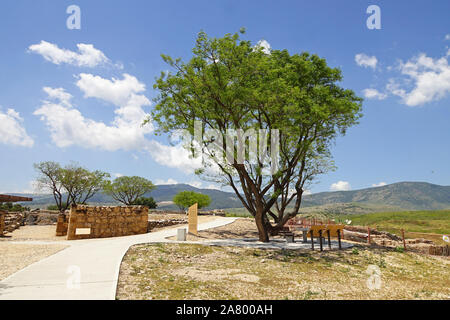 Tel Hazor (also Hatzor, Tell el-Qedah), is an archaeological tell at the site of ancient Hazor, located in Israel, Upper Galilee. In the Middle Bronz Stock Photo