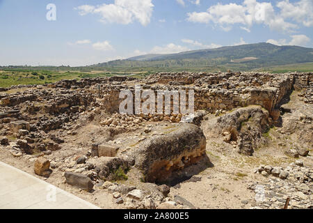 Tel Hazor (also Hatzor, Tell el-Qedah), is an archaeological tell at the site of ancient Hazor, located in Israel, Upper Galilee. In the Middle Bronz Stock Photo