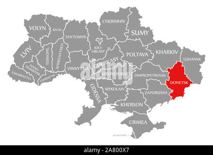 Donetsk red highlighted in map of the Ukraine Stock Photo - Alamy