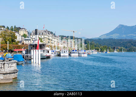A sunny summer day  by the Lake in the city of Lucerne in Switzerland, Europe Stock Photo