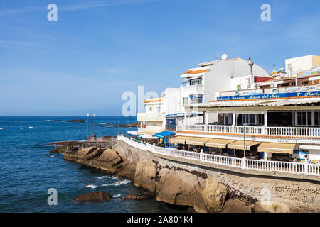 Piscis and La Masia del Mar restaurants on the seafront in La Caleta, Costa Adeje, Tenerife, Canary Islands, Spain Stock Photo