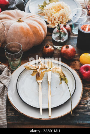 Fall table setting for Thanksgiving day party or family gatherting Stock Photo