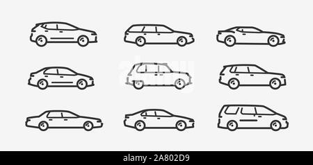 Cars icon set. Transport, transportation symbol in linear style. Vector Stock Vector