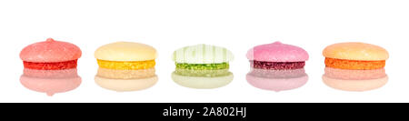 Panorama, variety of colorful biscuits or macarons, isolated on white background Stock Photo
