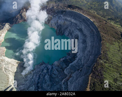 The crater or caldera of Kawah Ijen in Banyuwangi - Indonesia. Stock Photo