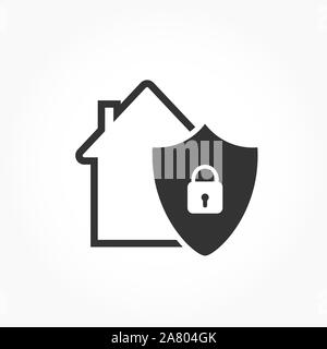 House badge and shield with closed lock. Flat simple design. Stock Vector