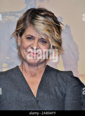 Tokyo, Japan. 05th Nov, 2019. Actress Linda Hamilton attends the press conference for the film 'Terminator: Dark Fate' in Tokyo, Japan on Tuesday, November 5, 2019. 'Terminator: Dark Fate' set 25 years after the events of 'Terminator 2', filming took place from June to November 2018 in Hungary, Spain and the United States. James Cameron return to production and actress Linda Hamilton play Sara Conner for the first time in 28 years. This film open November 8 in Japan. Photo by MORI Keizo/UPI Credit: UPI/Alamy Live News Stock Photo