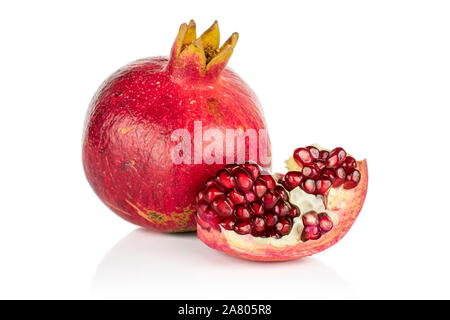 Group of one whole one quarter of fresh red pomegranate isolated on white background Stock Photo