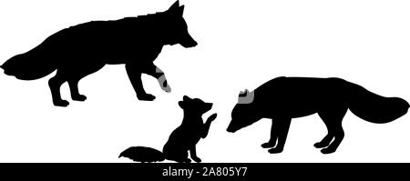 Fox family Silhouettes of animals. Vector illustrator Stock Vector