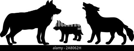 Family of wolves. Silhouettes of animals. Vector illustrator Stock Vector