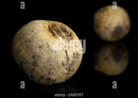 Group of two whole raw red beetroot isolated on black glass Stock Photo