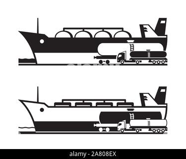Transportation of oil and gas by land and water - vector illustration Stock Vector