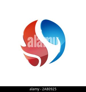 Heating and cooling logos. Abstract heating and cooling hvac logo design vector image Stock Vector