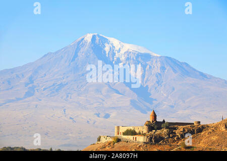 Chor Virap monastery in front of mount Ararat, Ararat province, Armenia Stock Photo