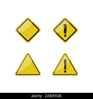 Hazard warning signs. Yellow warning symbol set, caution danger signs Stock Vector