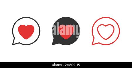 Heart in speech bubble icons. Happy Valentine's day symbols, Vector illustration Stock Vector