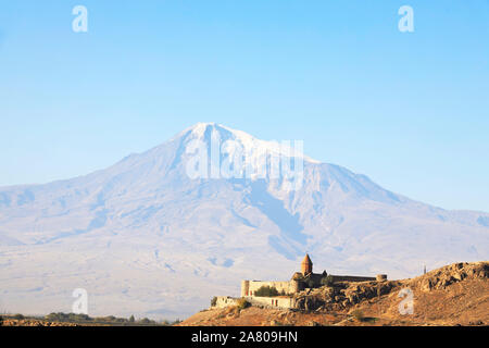 Chor Virap monastery in front of mount Ararat, Ararat province, Armenia Stock Photo