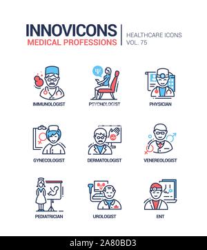 Medical professions line design style icons set Stock Vector