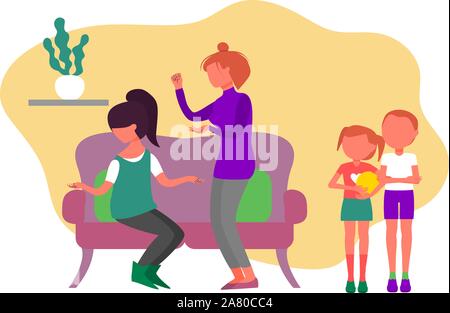 Brother and sister fight. Cartoon siblings angry, quarrel and cry. Kids ...