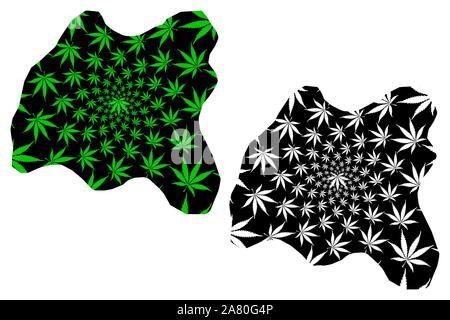 Harari Region (Federal Democratic Republic of Ethiopia) map is designed cannabis leaf green and black, Harari People's National Regional State map mad Stock Vector