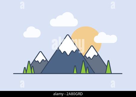 Line flat style mountains Stock Vector