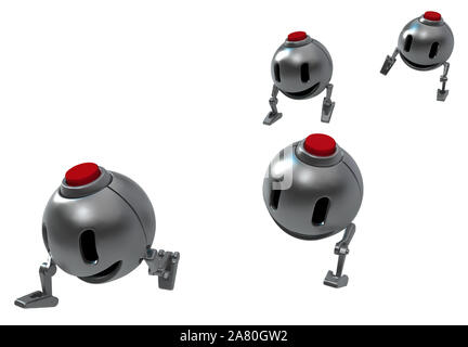 Bomb robot happy cartoon characters running, 3d illustration, horizontal, isolated Stock Photo