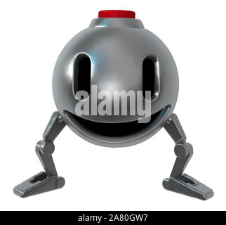 Bomb robot happy dangerous character, 3d illustration, horizontal, isolated Stock Photo