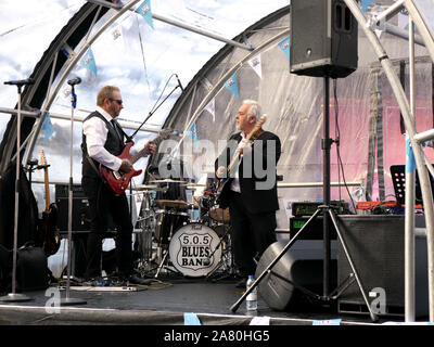 Blue Brothers tribute band, The King B Blue Brothers, playing iconic blues music at the route 66 motor show. Stock Photo