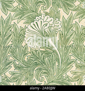 William Morris, Fabric pattern, Tulip, woodcut print, detail 1875 Stock Photo