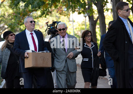 Washington, DC, USA. 5th Nov, 2019. Roger Stone, former campaign adviser to United States President Donald J. Trump, arrives to federal court in Washington, DC, U.S., on Tuesday, November 5, 2019. Credit: Stefani Reynolds/CNP | usage worldwide Credit: dpa/Alamy Live News Stock Photo